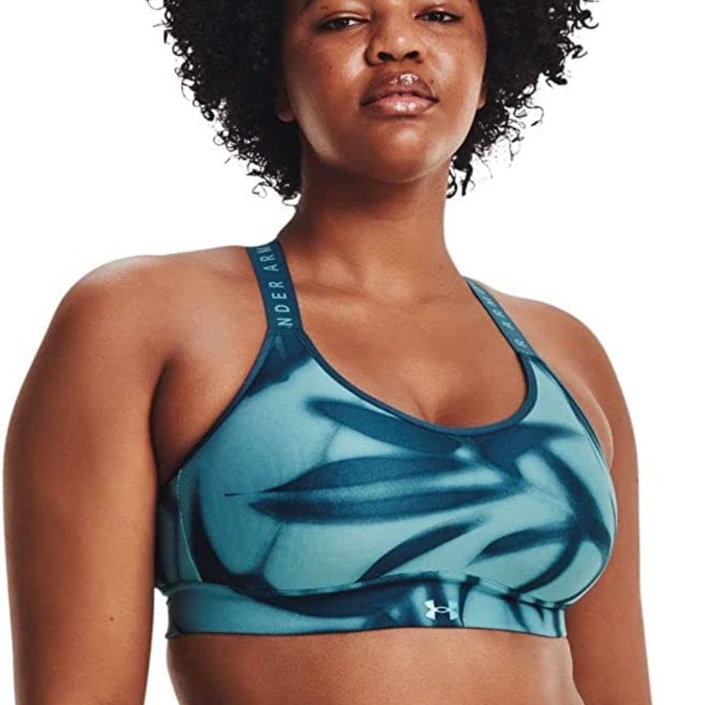 NWT Under Armour Women Infinity Printed Mid Sport Bra Cosmos Blue Sz XS $45 P120